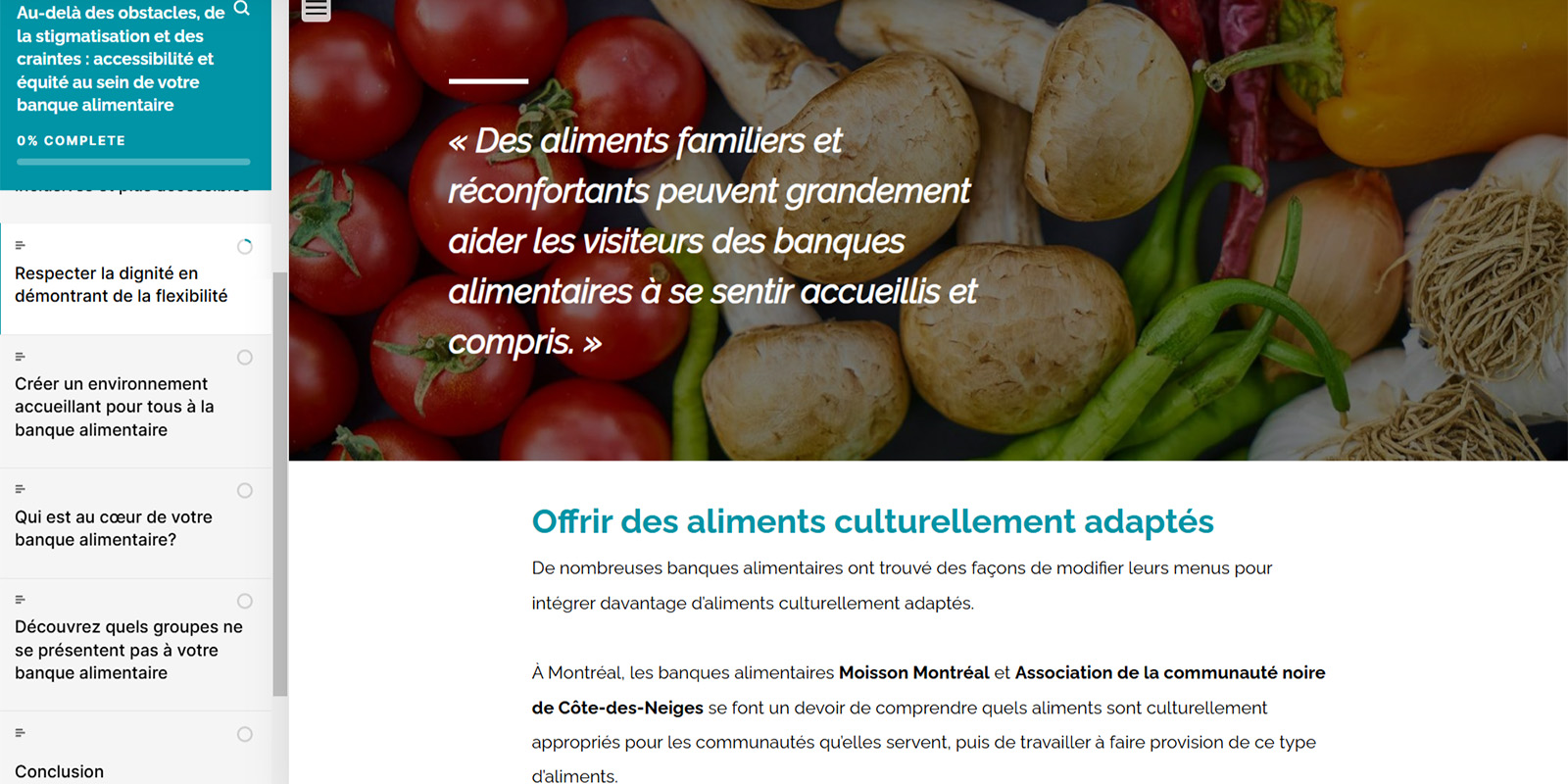Introduction to a module of the French language version of Without barriers, stigma or fear: a practice guide to accessibility and equity for food banks.