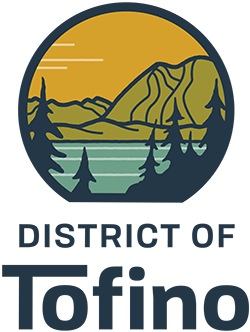 District of Tofino logo shows a mountain and ocean landscape illustration inside a circle